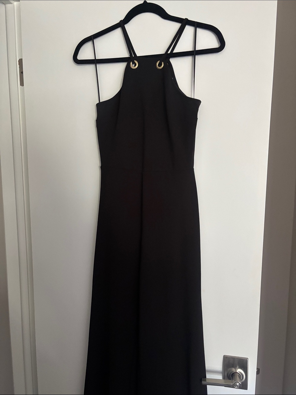 Express Black Halter Jumpsuit with Gold Eyelet Detail